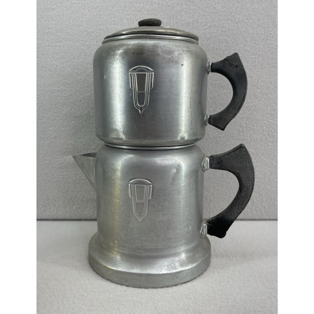 Stovetop Coffee Percolator Golden Key Aluminum 2-Piece VTG RARE Kitchenware